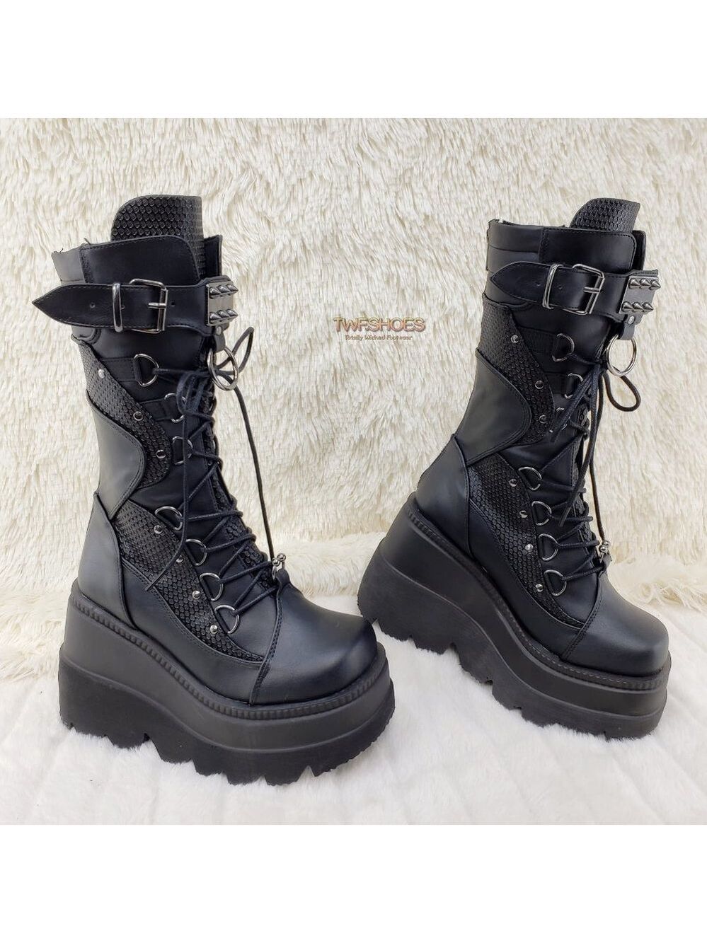 Goth Platform Mid Calf Punk Boots Demonia
